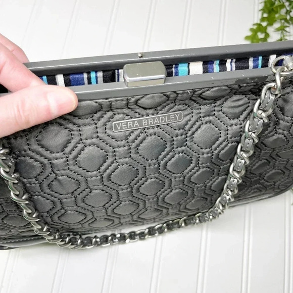 Vera Bradley Gray Quilted Handbag Purse with Chain Strap Manmade Materials - Picture 7 of 10